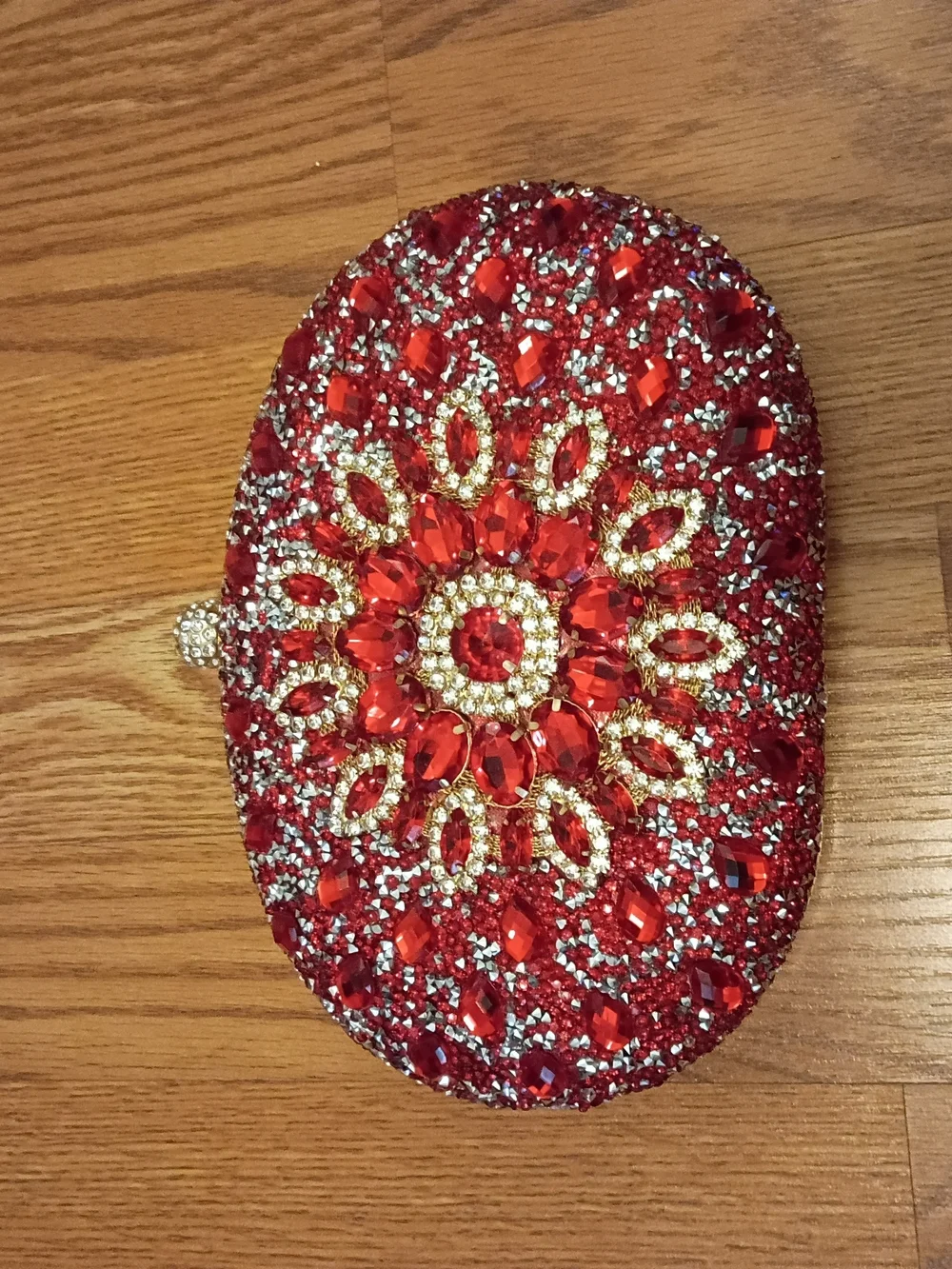 Red Crystal Beaded Oval Evening Clutch